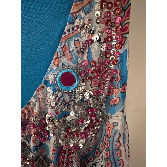 YOANA BARASCHI Beaded Paisley Print Tank Top Women's Size Small Blue - Picture 6 of 10
